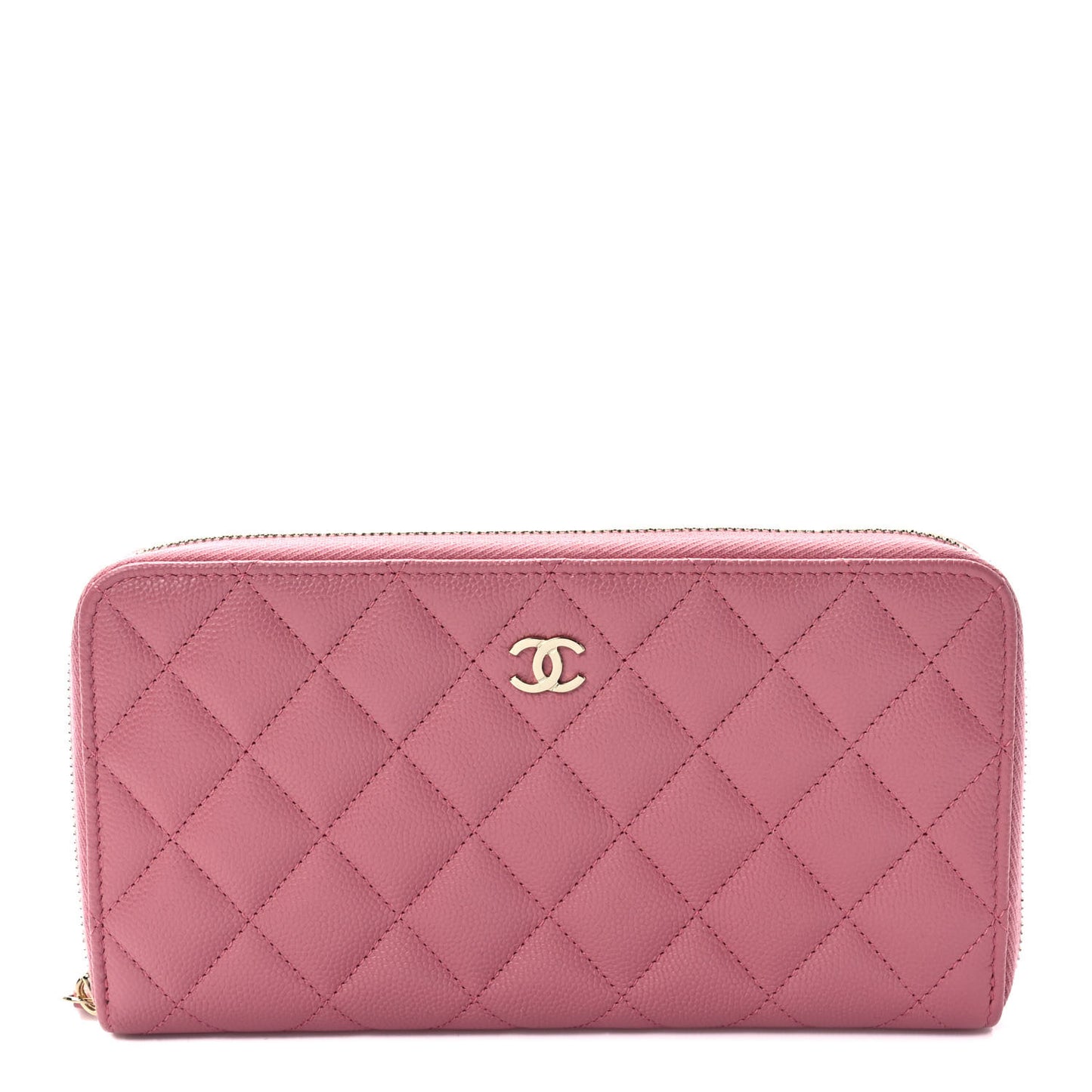 Caviar Quilted Large Gusset Zip Around Wallet Dark Pink