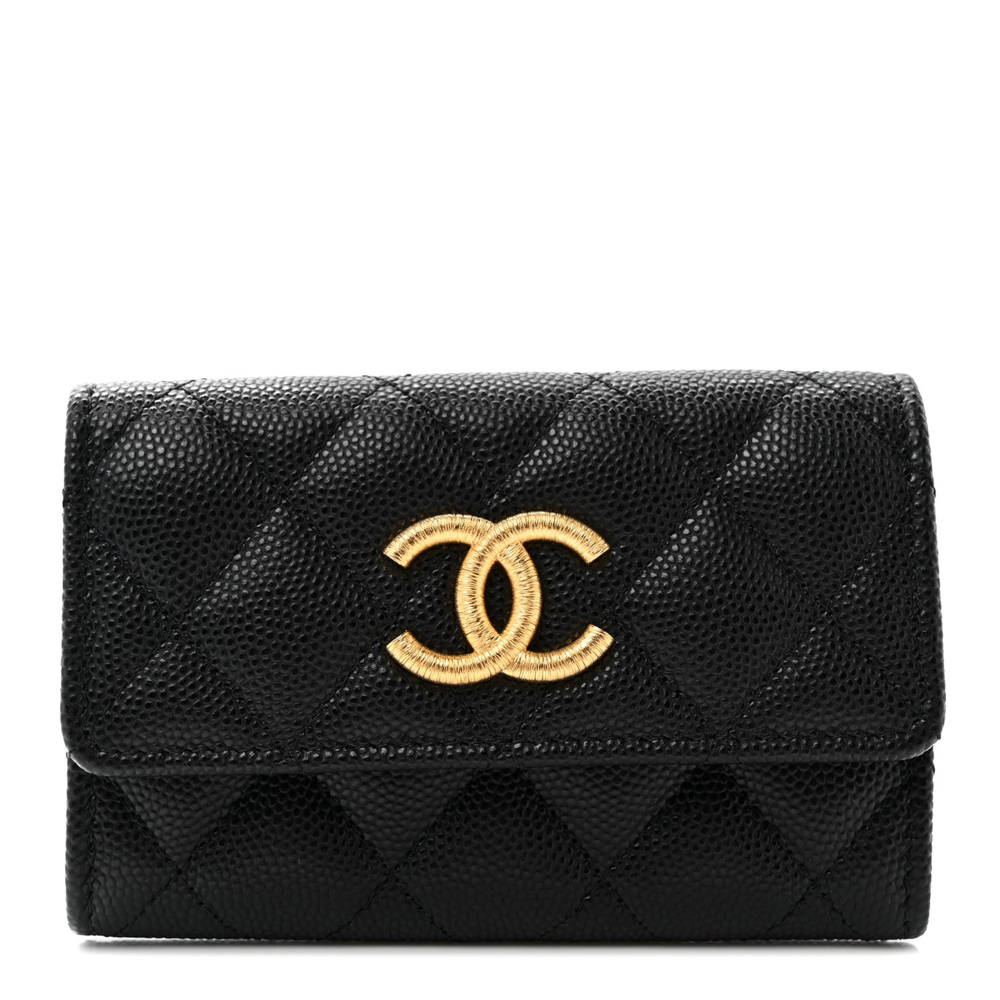 Caviar Quilted Textured CC Flap Card Holder Black