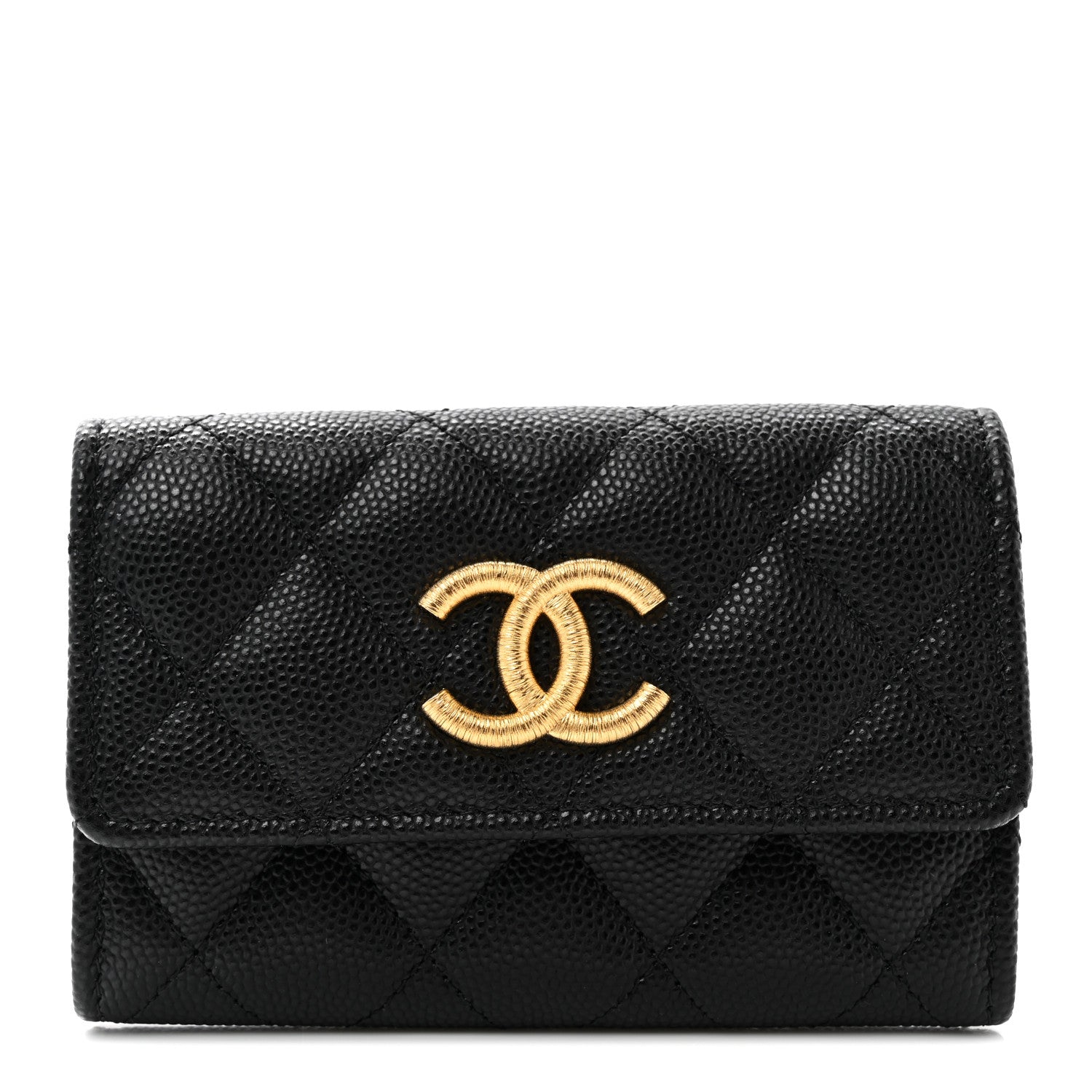 Chanel Caviar Quilted Textured CC Flap Card Holder Black 1 of 9