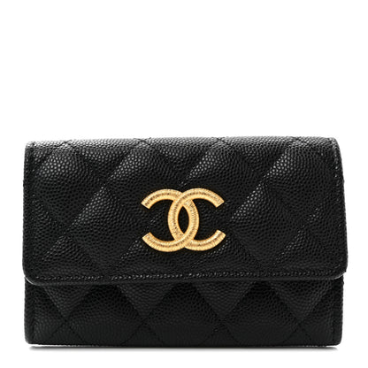 Chanel Caviar Quilted Textured CC Flap Card Holder Black 1 of 9