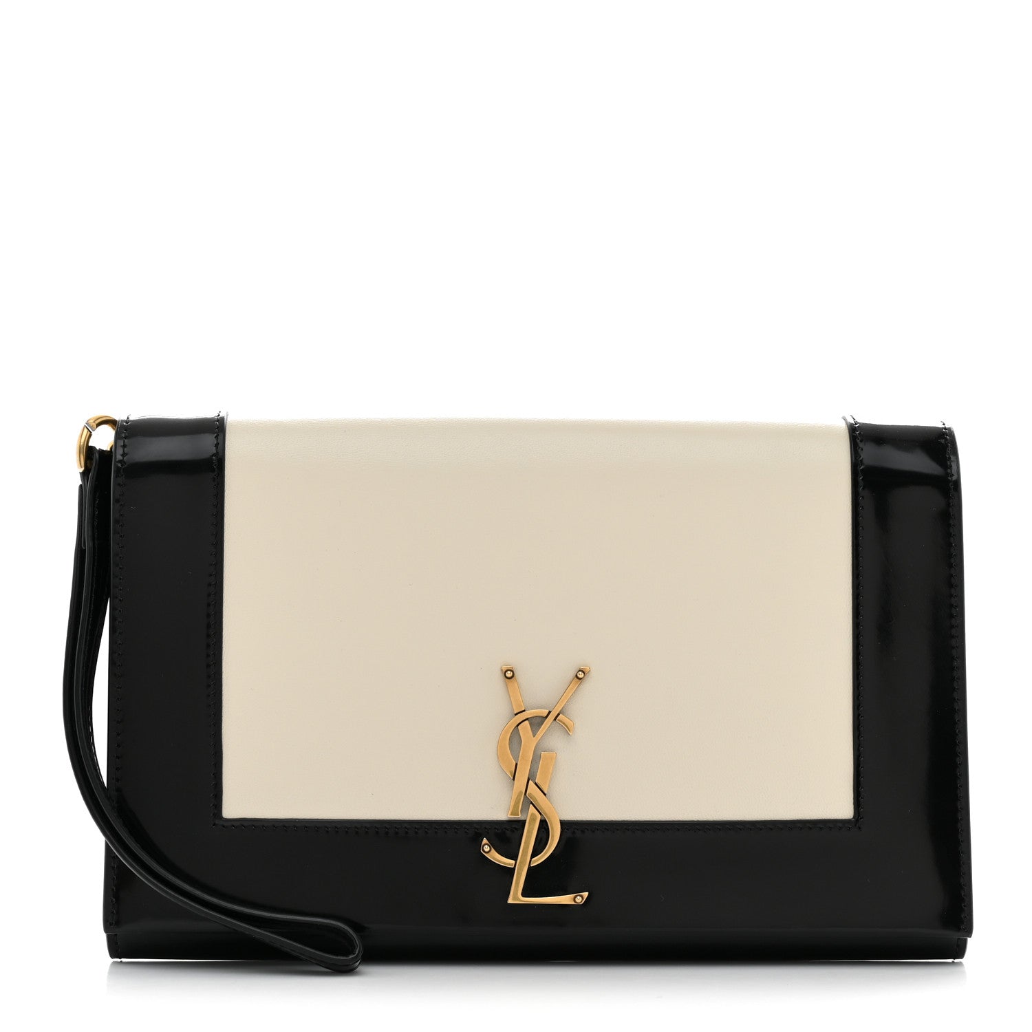 Saint Laurent Nappa Patent Calfskin Two-Toned Monogram Pouch Alabastro Black 1 of 9