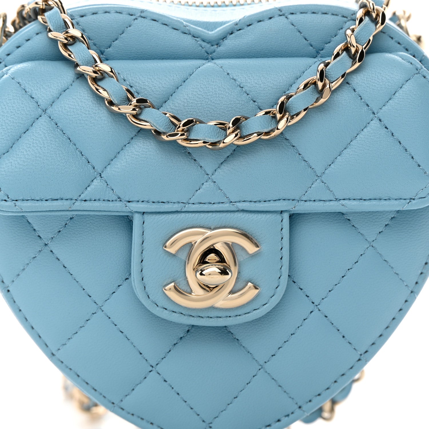 Chanel Lambskin Quilted CC In Love Heart Clutch With Chain Light Blue 8 of 12