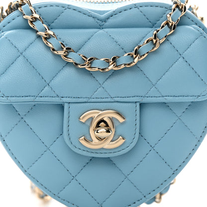 Chanel Lambskin Quilted CC In Love Heart Clutch With Chain Light Blue 8 of 12