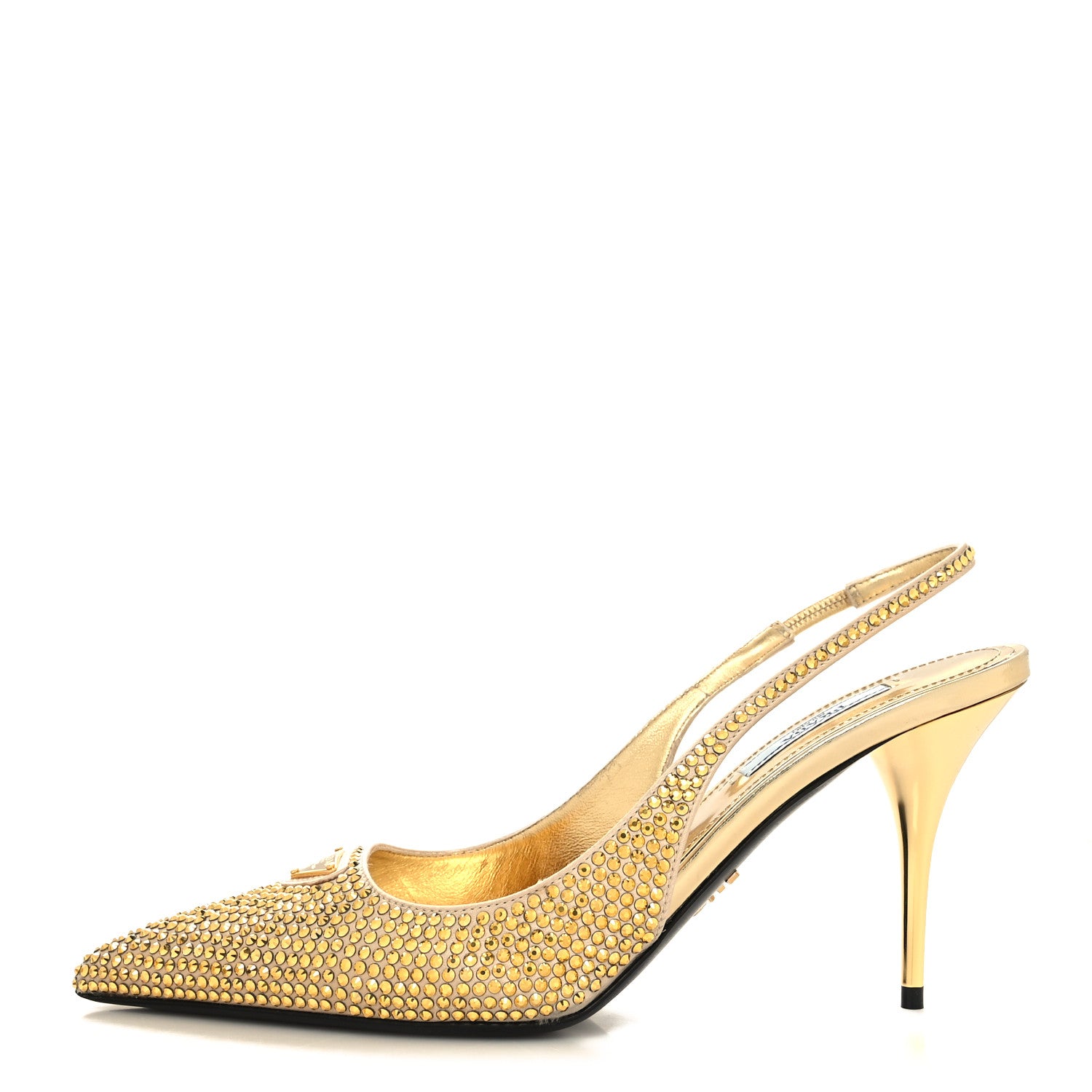 Prada Satin Crystal Triangle Logo 85mm Slingback Pumps 38 Platino 1 of 7