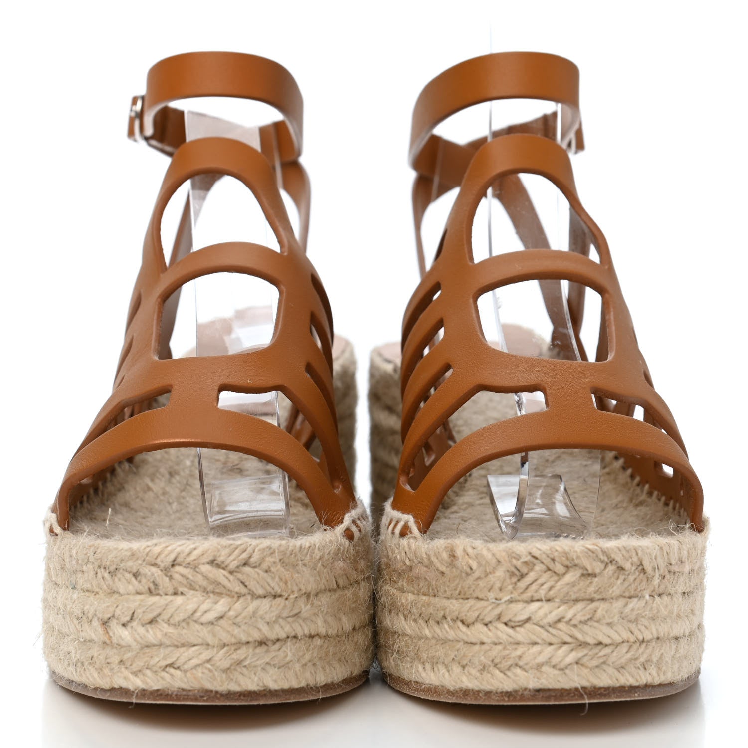 Hermes Calfskin Catalya Espadrille Wedge Sandals 38 Beige Dore 2 of 9