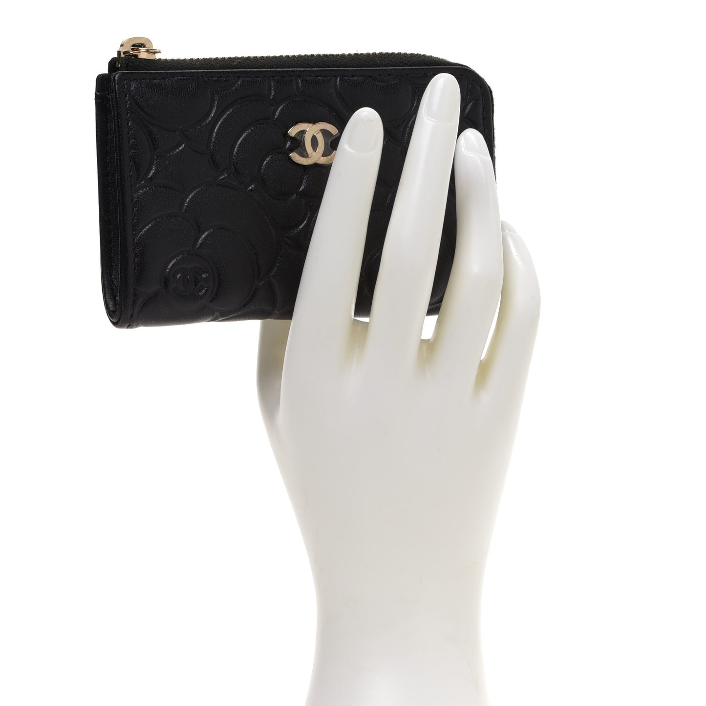Caviar Camellia Embossed Key Holder Case Black