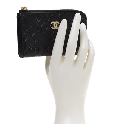 Chanel Caviar Camellia Embossed Key Holder Case Black 2 of 8