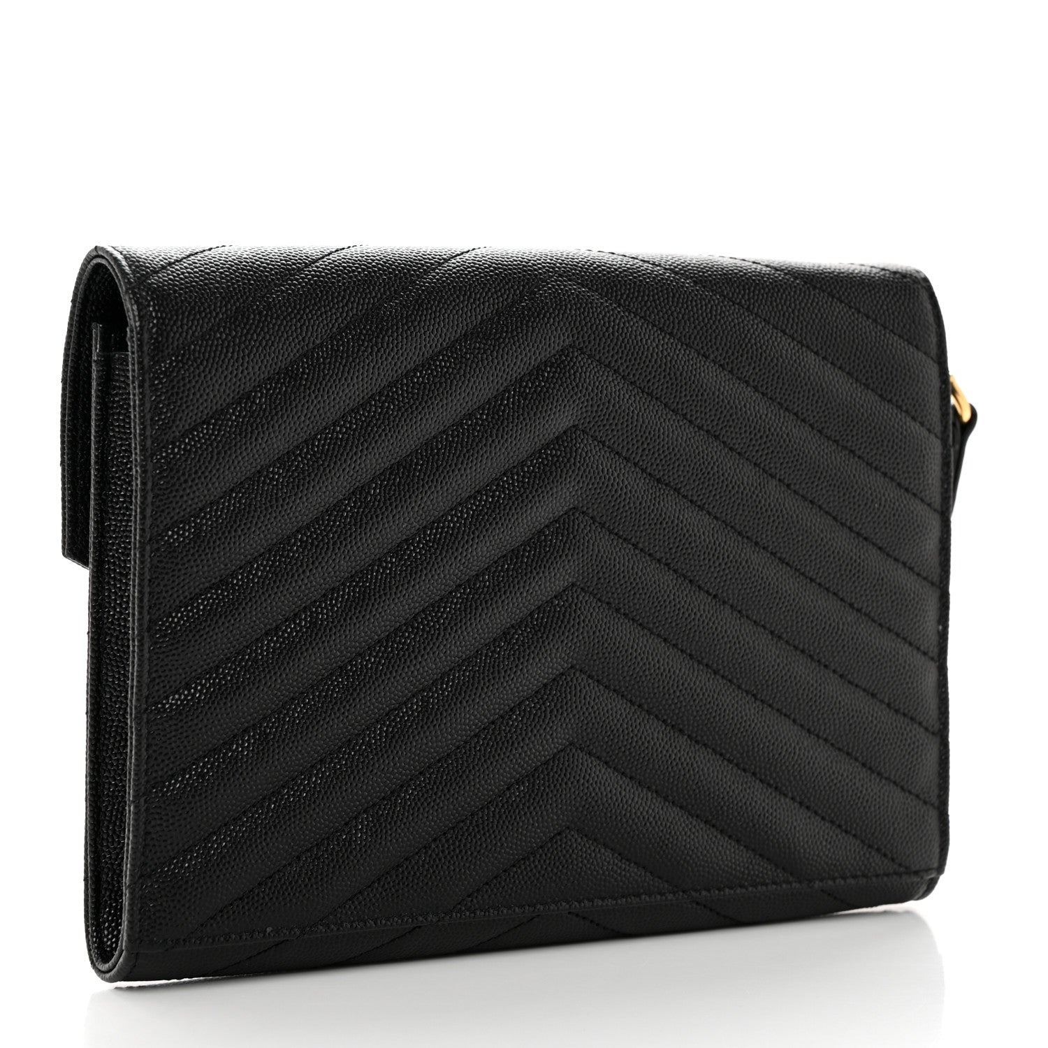 Saint Laurent Grain De Poudre Matelasse Chevron Monogram Envelope Clutch Black 3 of 8