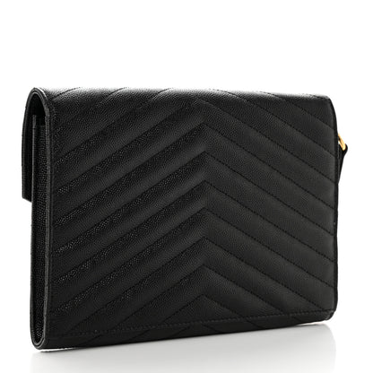 Saint Laurent Grain De Poudre Matelasse Chevron Monogram Envelope Clutch Black 3 of 8