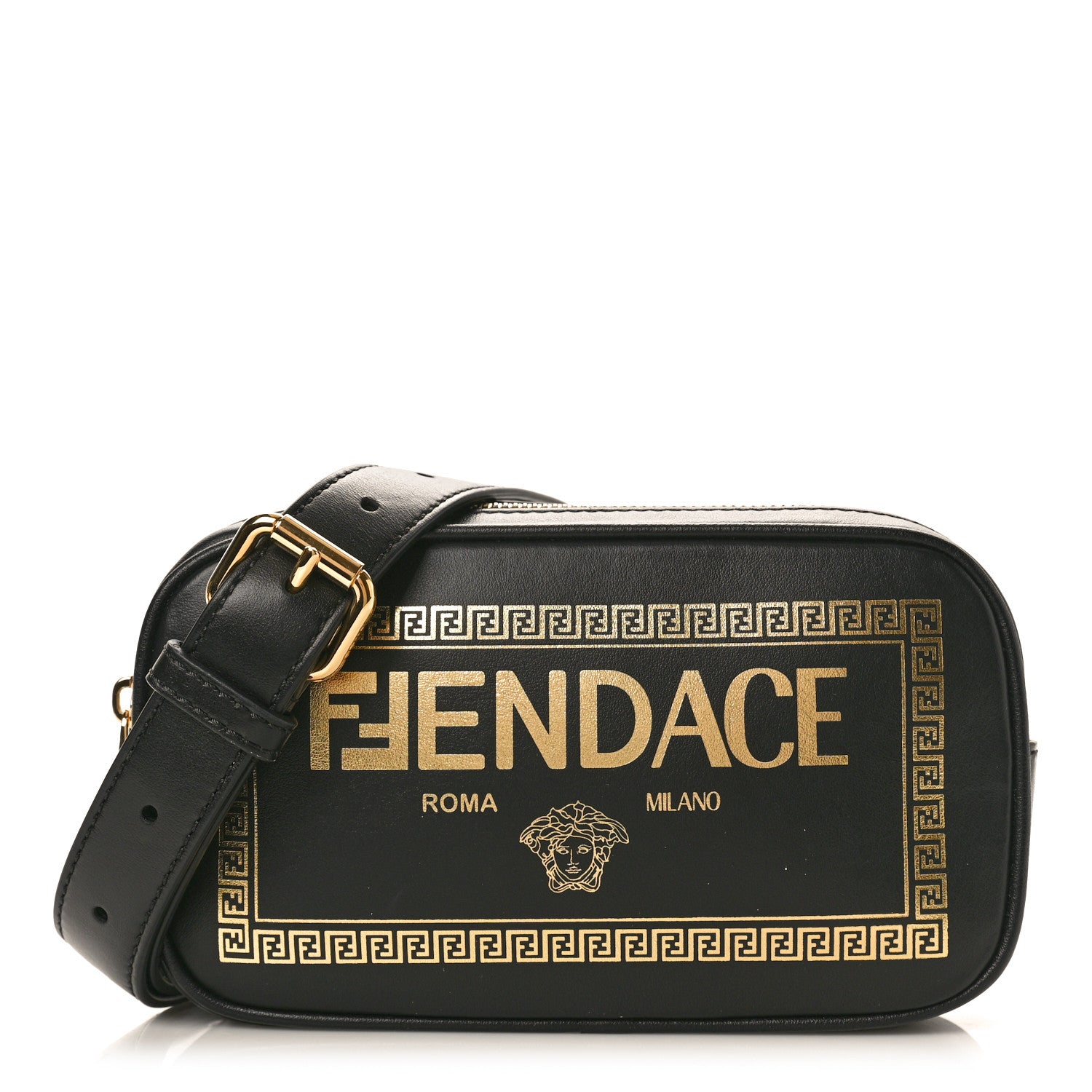 Fendi X VERSACE Vitello Cover Fendace Medusa Small Camera Case Black Gold 1 of 9