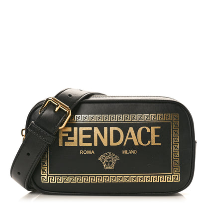 Fendi X VERSACE Vitello Cover Fendace Medusa Small Camera Case Black Gold 1 of 9