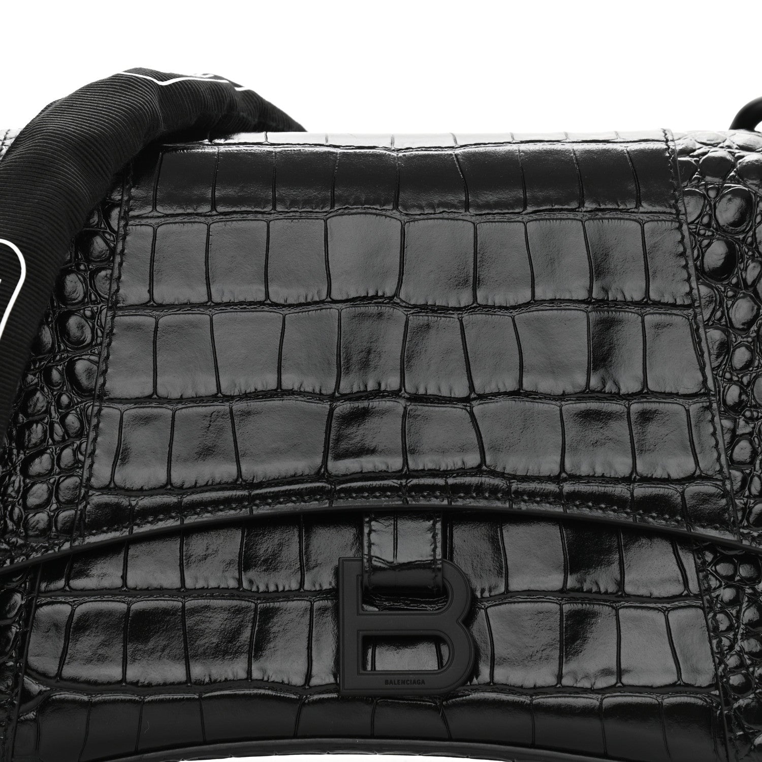 Balenciaga Calfskin Crocodile Embossed Monochrome S Downtown Chain Shoulder Bag Black 11 of 11