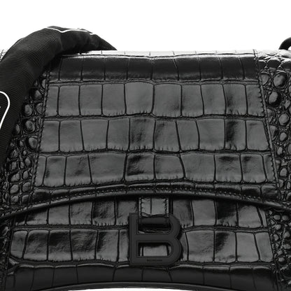 Balenciaga Calfskin Crocodile Embossed Monochrome S Downtown Chain Shoulder Bag Black 11 of 11