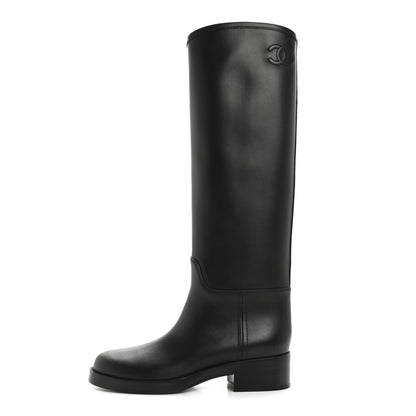 Chanel Calfskin Cap Toe CC Riding Boots 38.5 Black 1 of 9