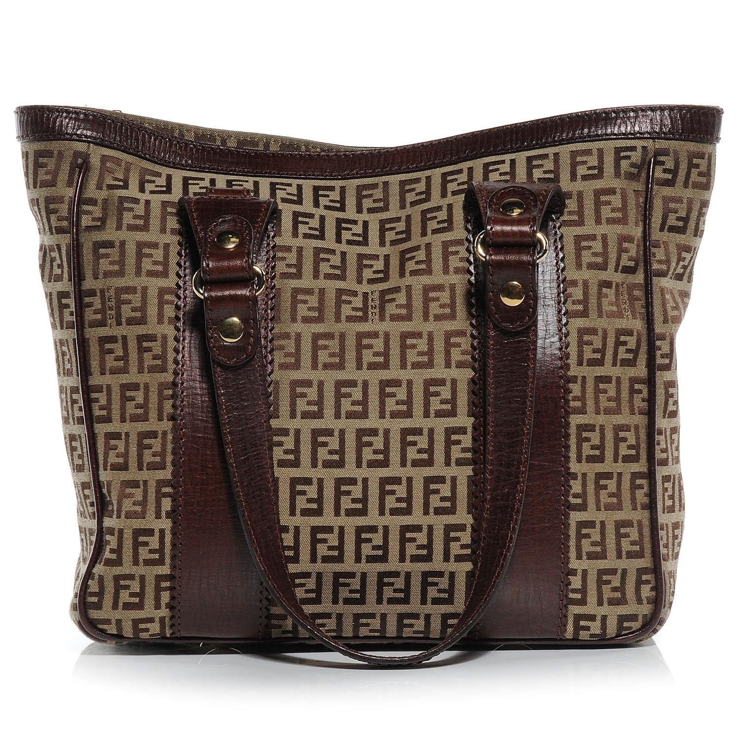 Fendi Zucchino Vitello Shopping Tote Mogano Panna Bruciato 1 of 7