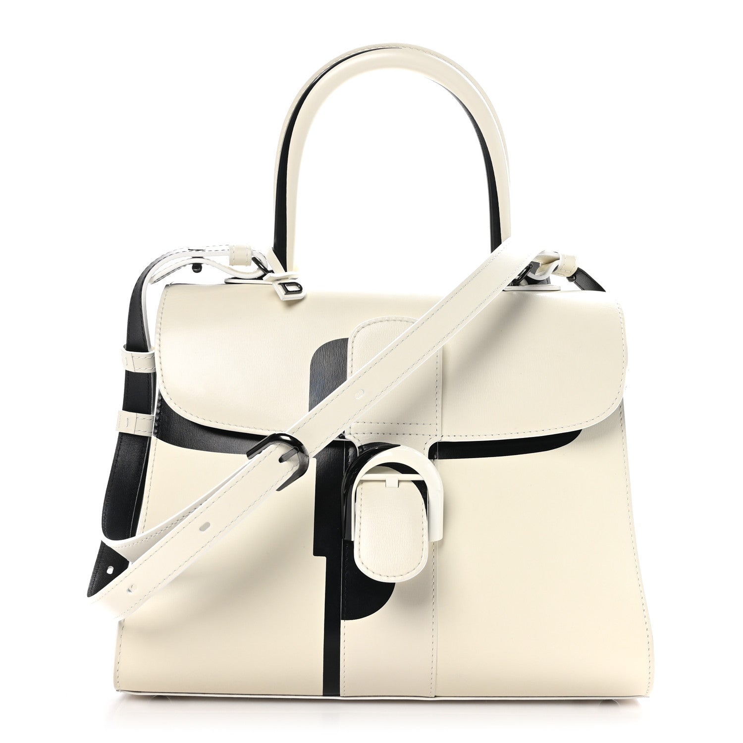 Delvaux Box Calfskin Light And Shadow MM Brillant Satchel Ivory Black 1 of 9