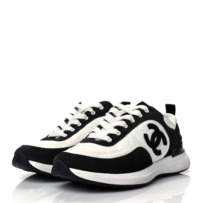 Chanel Nylon Suede Calfskin CC Sneakers 39.5 White Dark Grey 3 of 8