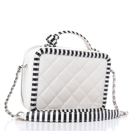 Chanel Caviar Quilted Striped Small CC Filigree Vanity Case White Black 3 of 10