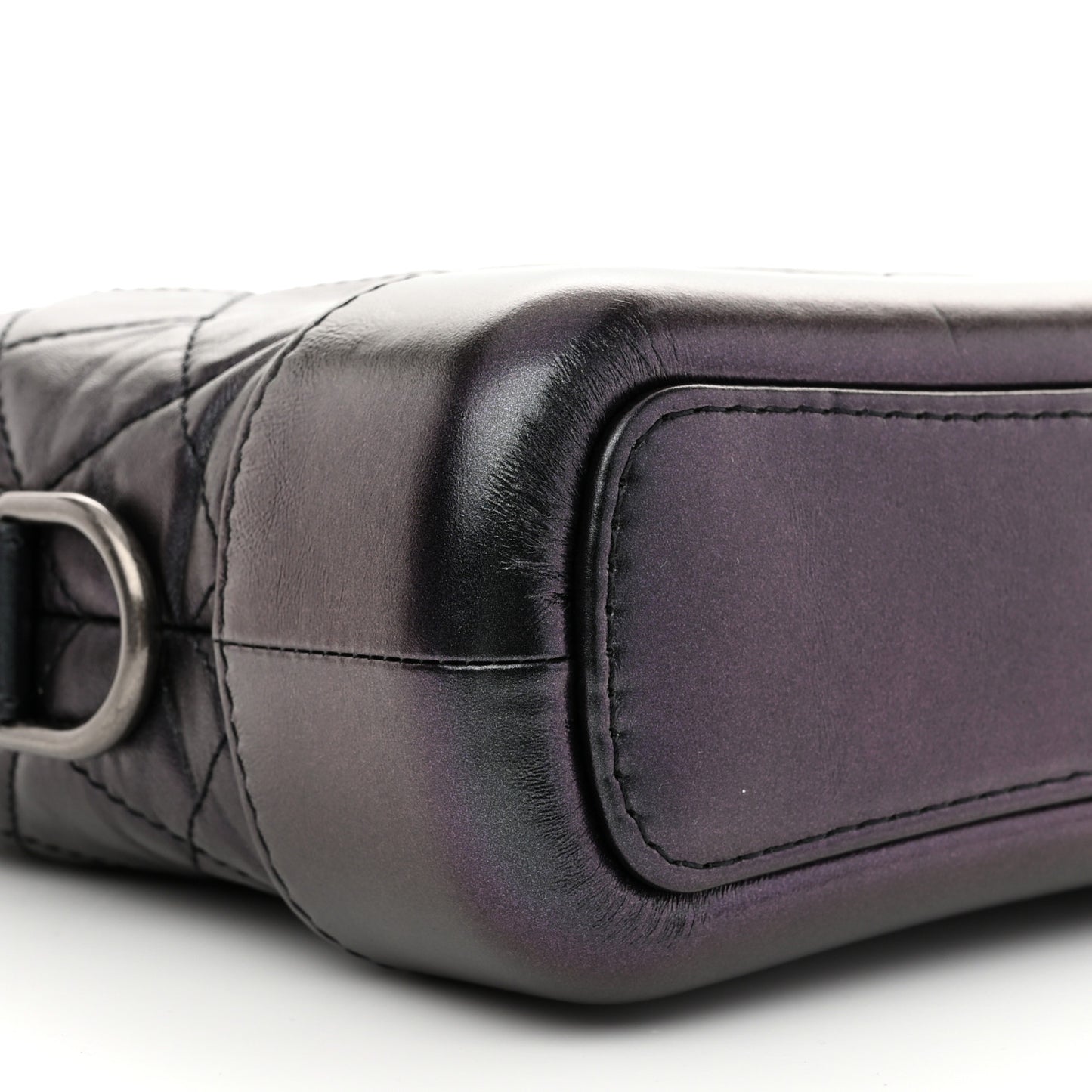 Iridescent Aged Calfskin Quilted Small Gabrielle Hobo Black