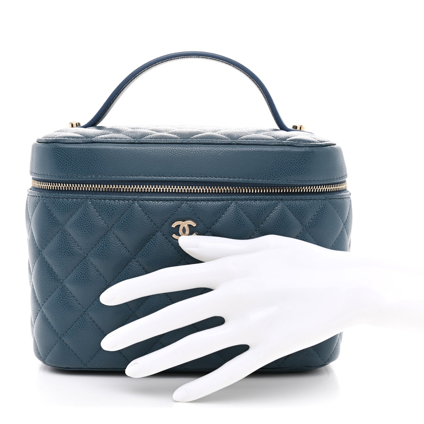 Caviar Quilted Large Vanity Pouch Blue