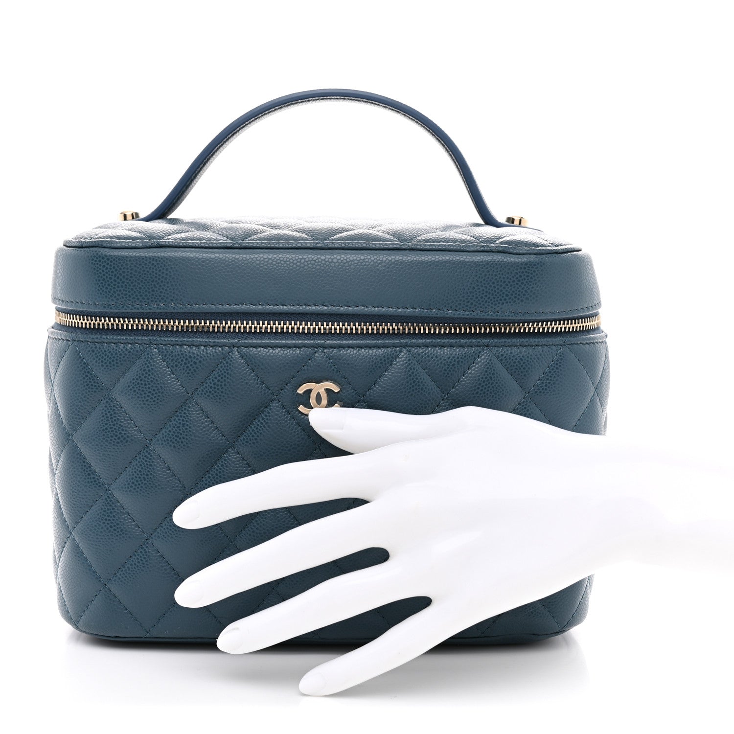 Chanel Caviar Quilted Large Vanity Pouch Blue 3 of 9