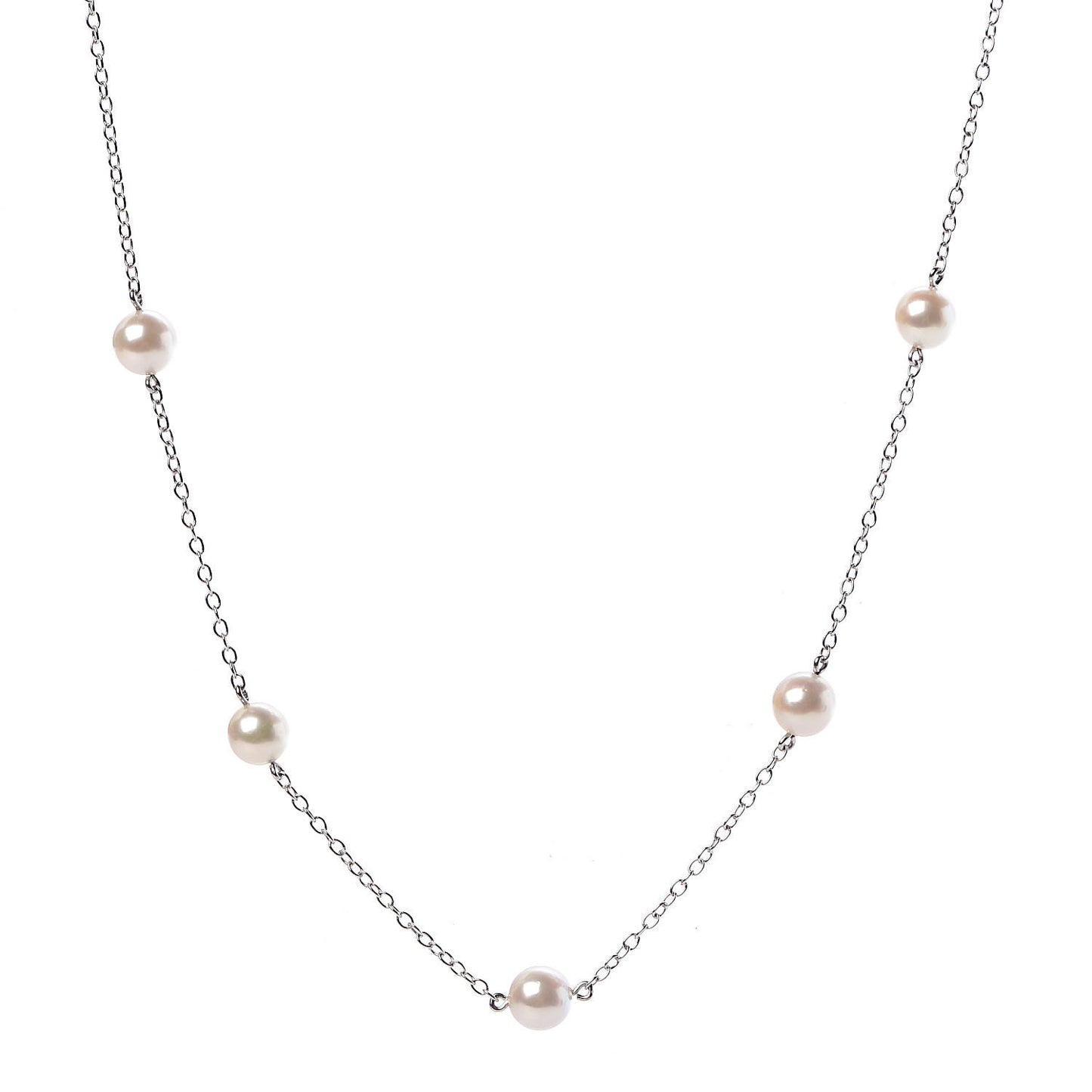 18K White Gold Akoya Pearl 5.5mm Station Necklace