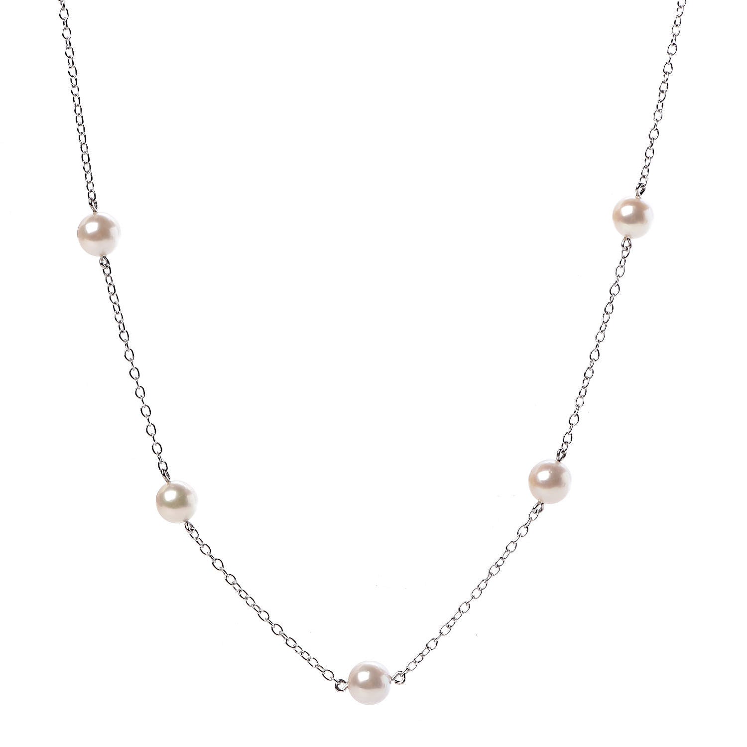 Mikimoto 18K White Gold Akoya Pearl 5.5mm Station Necklace 1 of 6