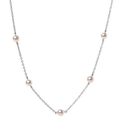 Mikimoto 18K White Gold Akoya Pearl 5.5mm Station Necklace 1 of 6