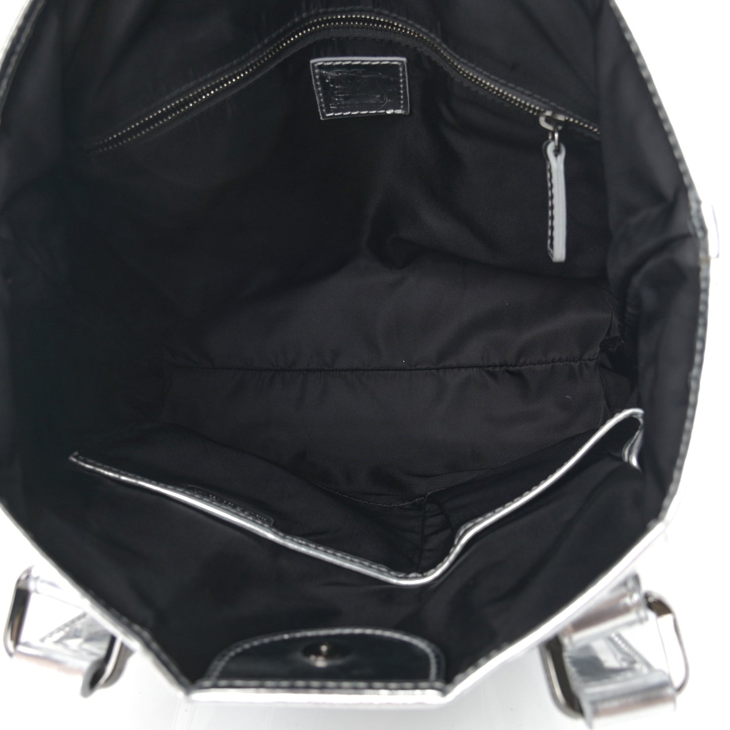 Metallic Calfskin Beat Check Tote Silver