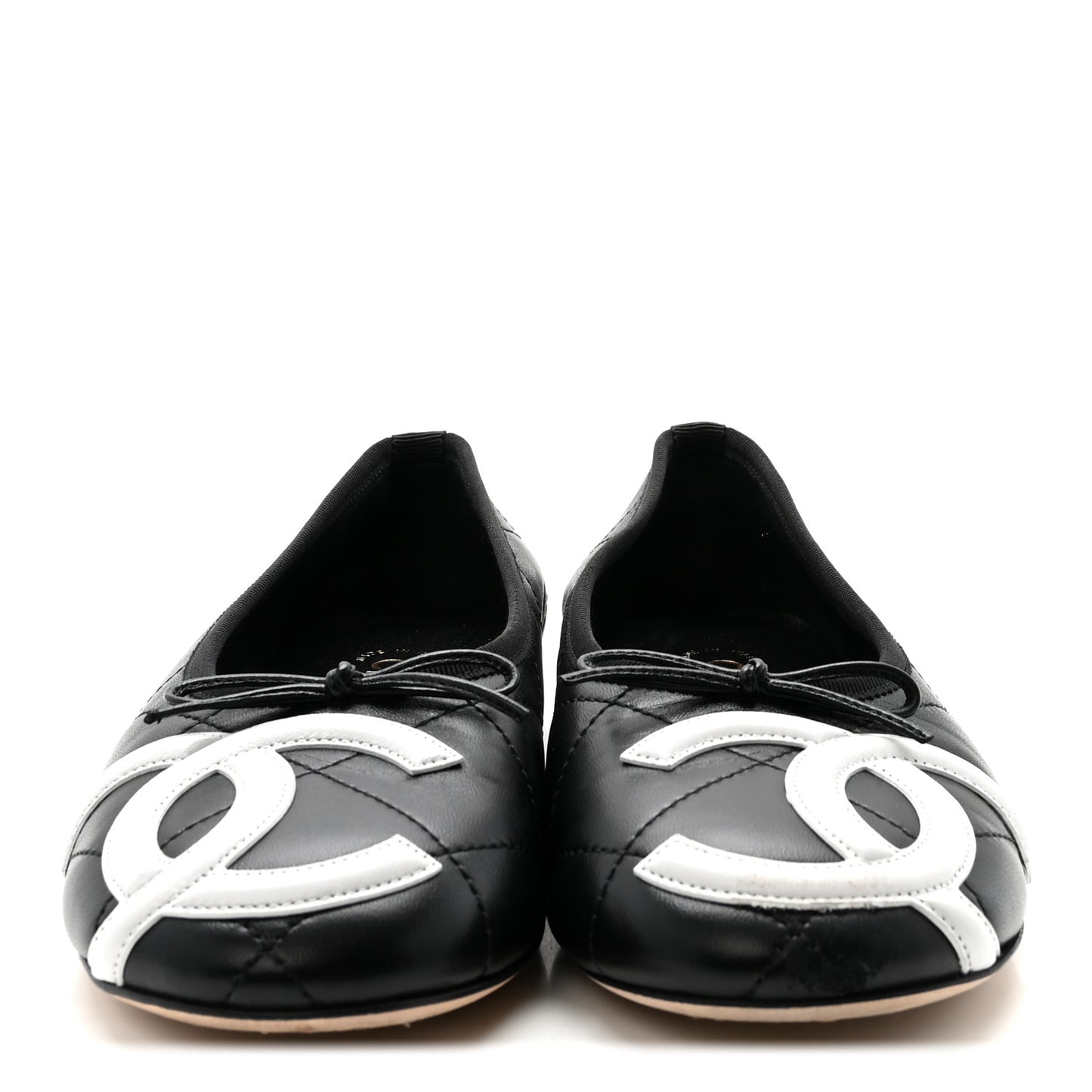 Lambskin Quilted CC Cambon Ballet Flats 38 Black White