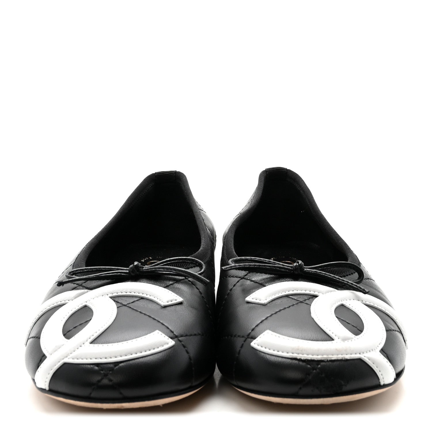 Chanel Lambskin Quilted CC Cambon Ballet Flats 38 Black White 3 of 9