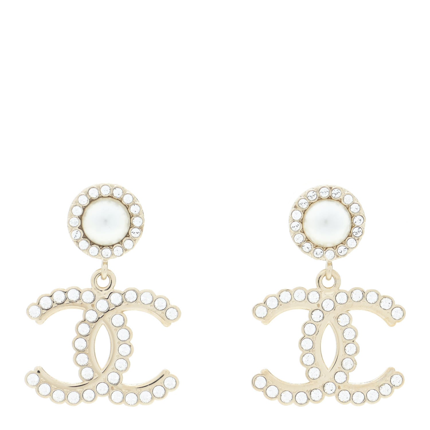 Chanel Crystal Pearl Bow-tiful CC Drop Earrings Gold 1 of 5