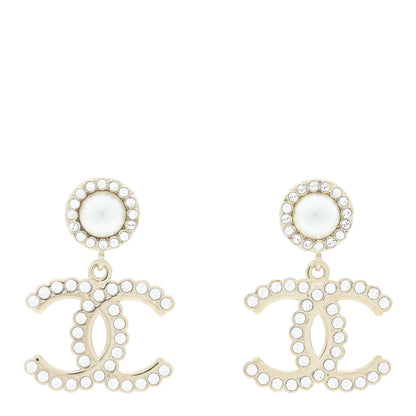 Chanel Crystal Pearl Bow-tiful CC Drop Earrings Gold 1 of 5