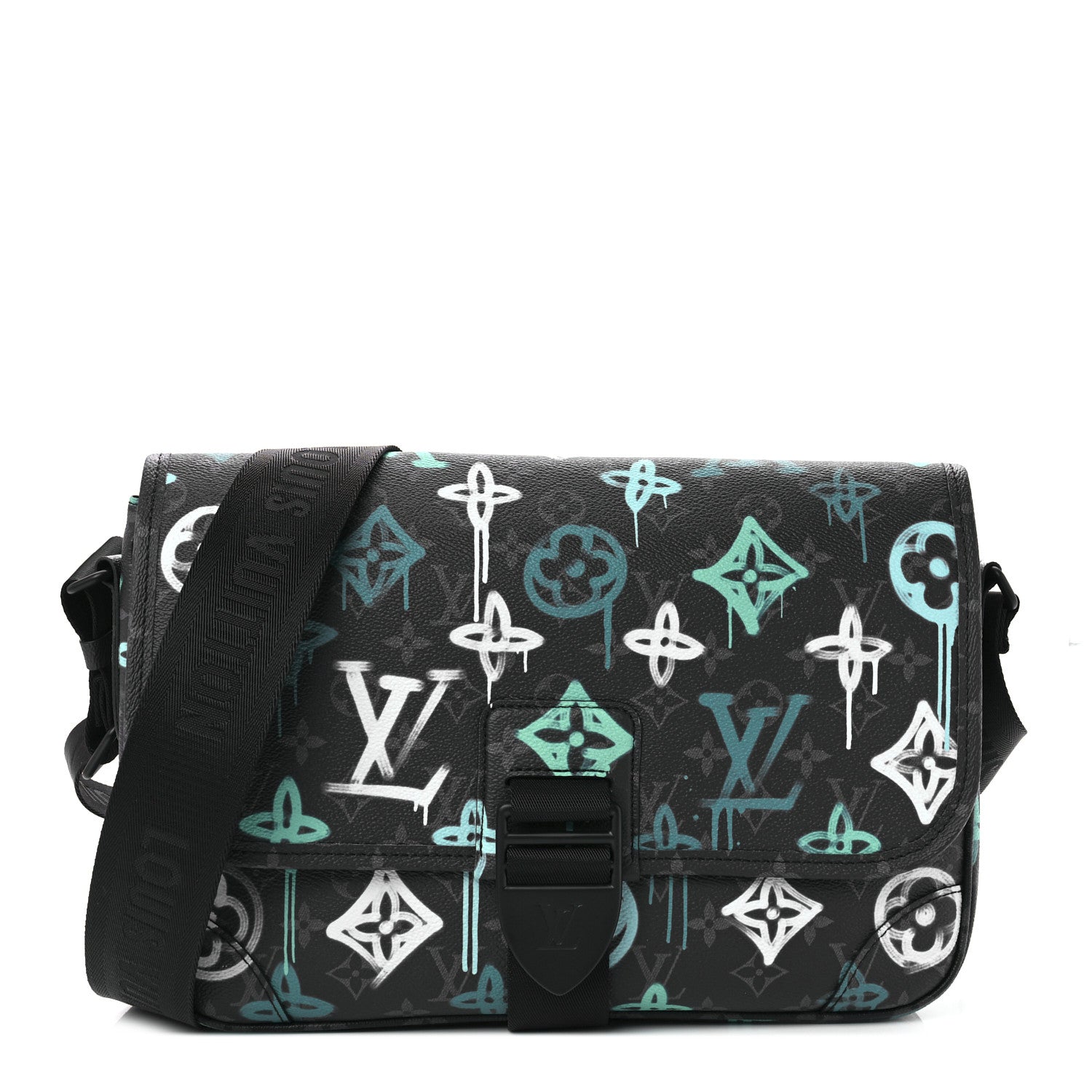 Louis Vuitton Monogram Eclipse LV Graffiti Archy Messenger MM Green Lights 1 of 7