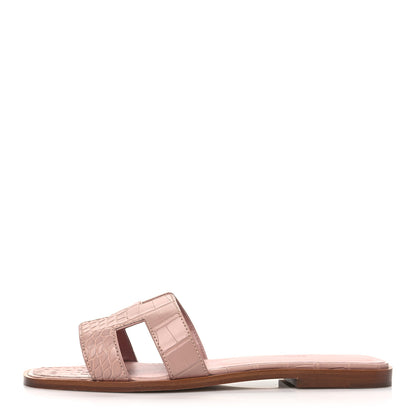 Hermes Matte Crocodile Oran Sandals 39.5 Blush 1 of 9