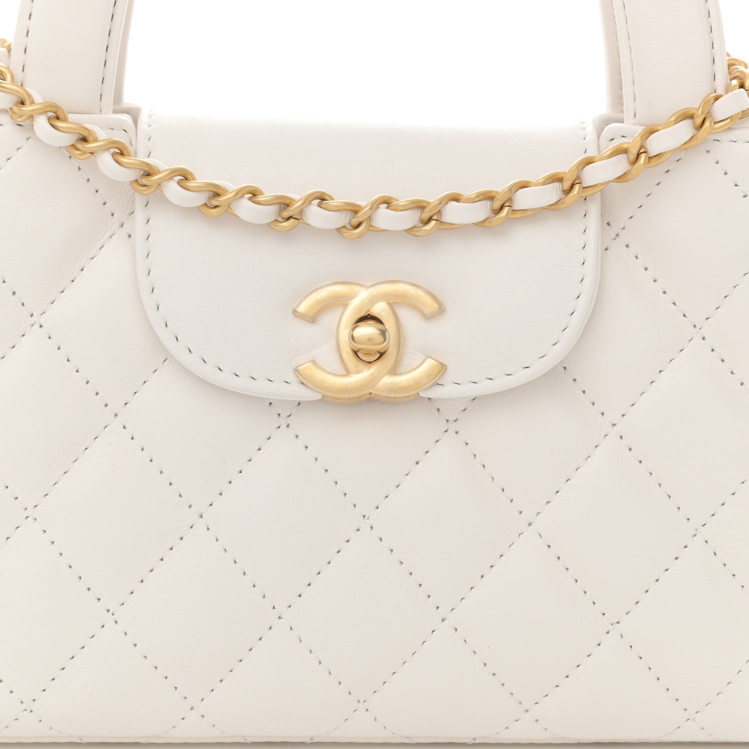 Chanel Shiny Aged Calfskin Quilted Nano Kelly Shopper White 8 of 11