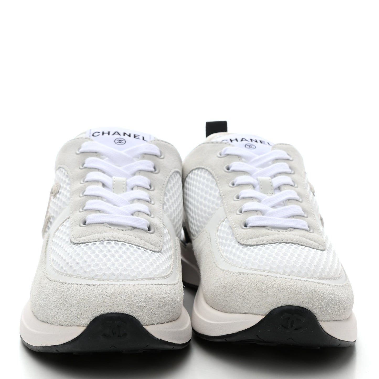 Calfskin Mesh Lycra Suede Womens Logo Sneakers 38 White Ivory Black
