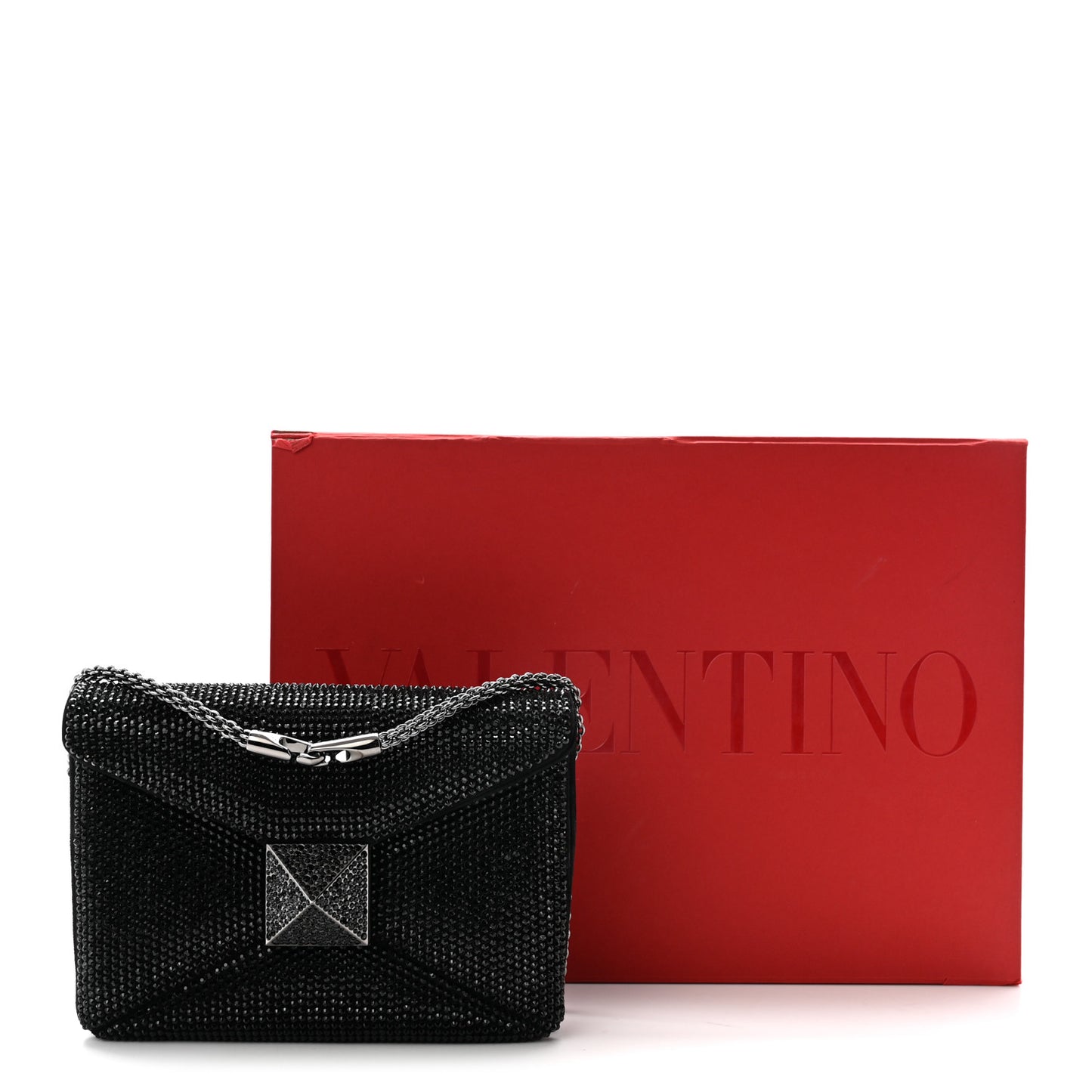 Crystal Suede Embellished Small One Stud Clutch With Chain Black