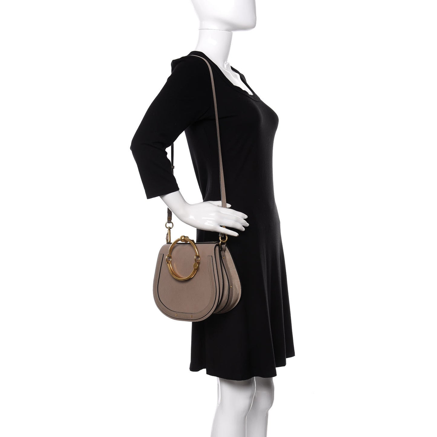 Calfskin Suede Medium Nile Bracelet Bag Motty Grey