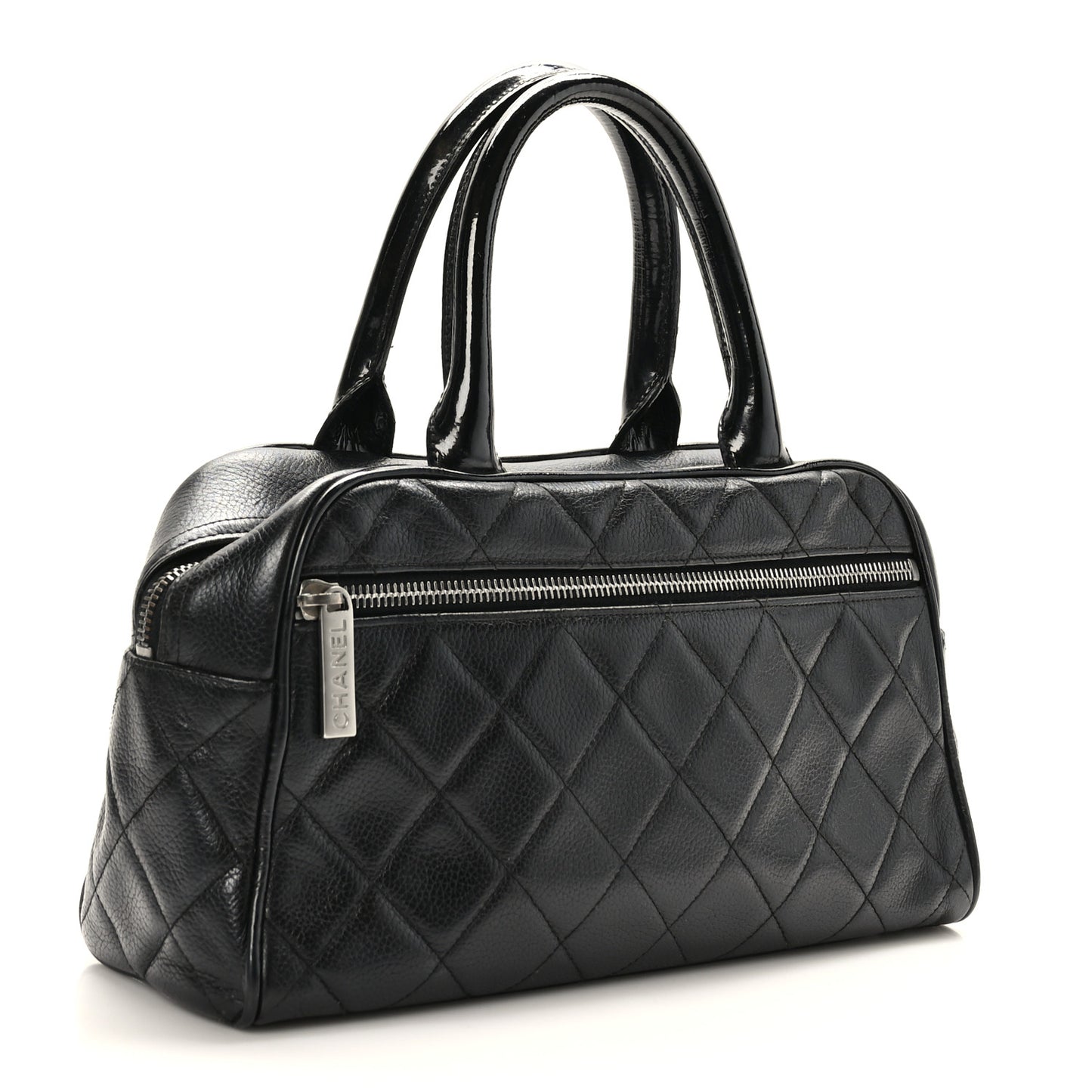 Caviar Patent Quilted Bowler Black