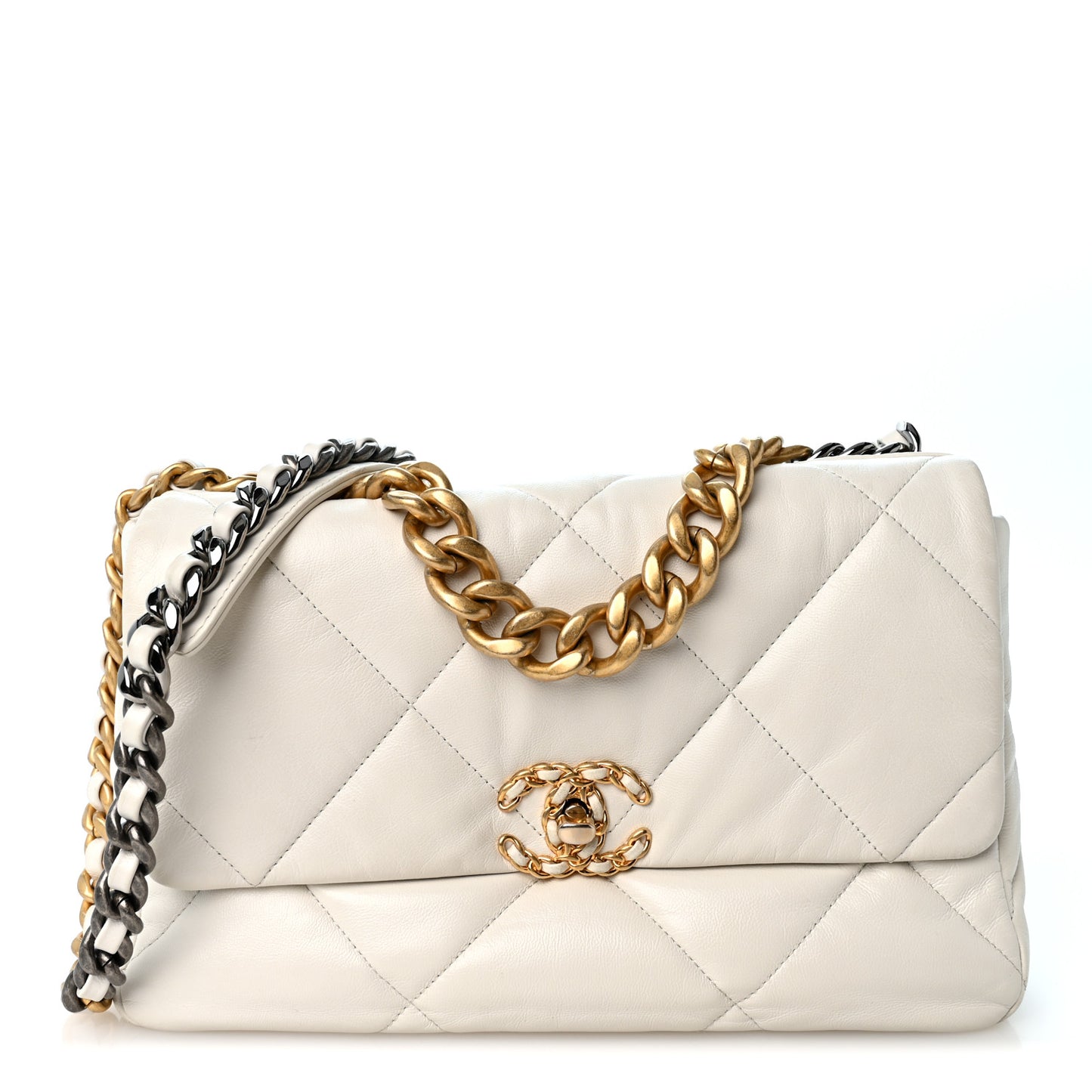Goatskin Quilted Large Chanel 19 Flap White