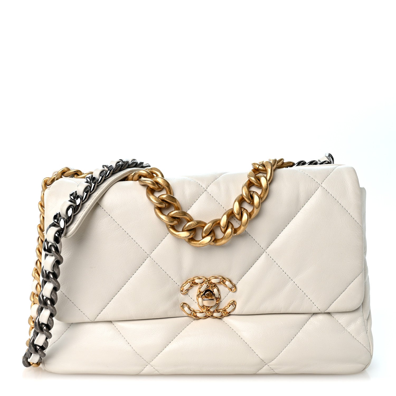 Chanel Goatskin Quilted Large Chanel 19 Flap White 1 of 10