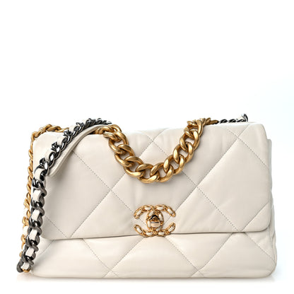 Chanel Goatskin Quilted Large Chanel 19 Flap White 1 of 10