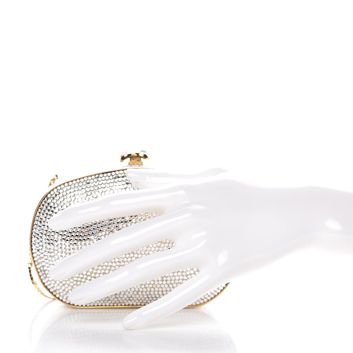 Judith Leiber Swarovski Crystal Minaudière Clutch Silver Gold 4 of 8