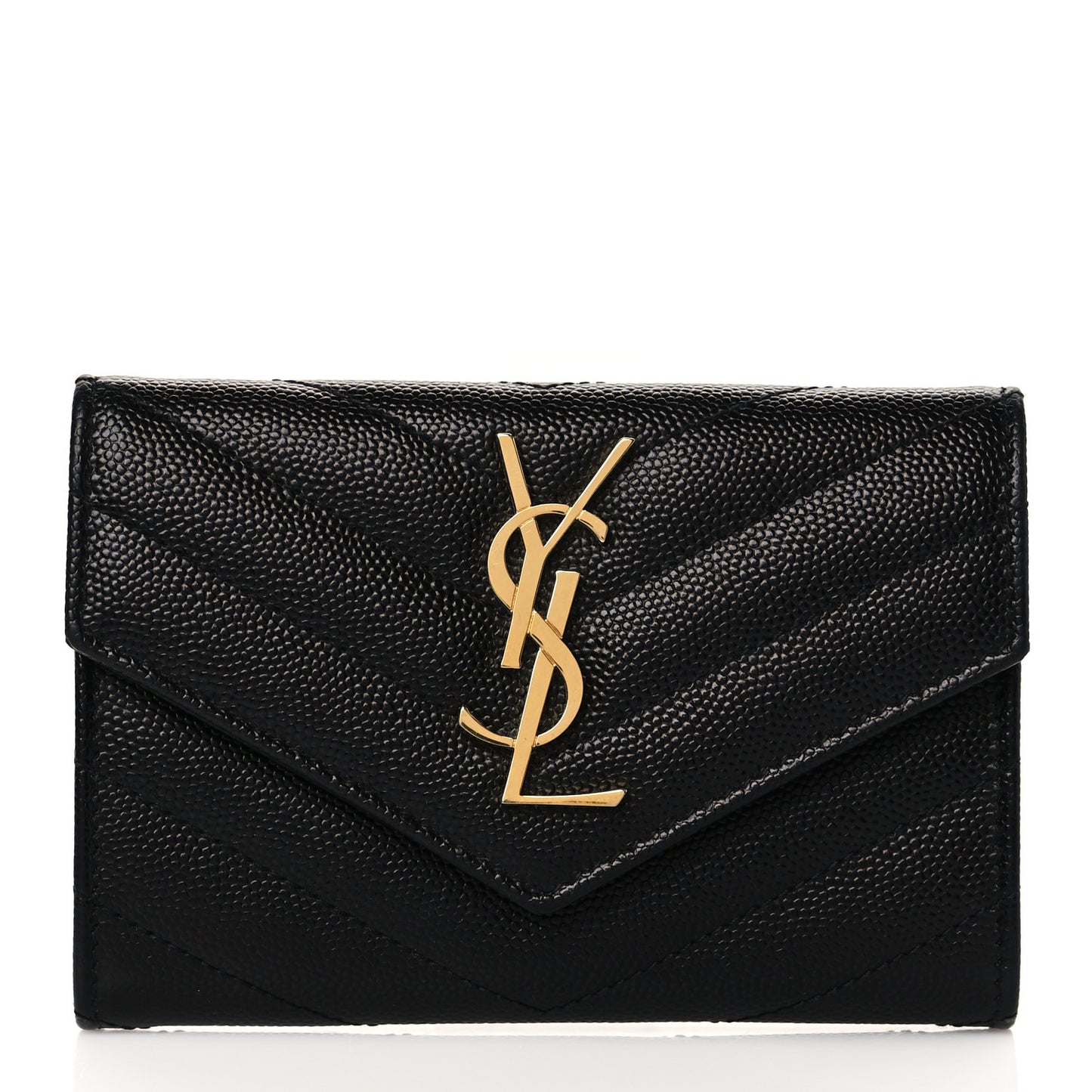 Grain De Poudre Matelasse Chevron Small Monogram Envelope Wallet Black
