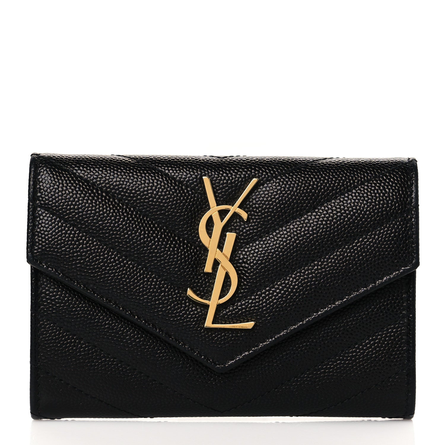 Saint Laurent Grain De Poudre Matelasse Chevron Small Monogram Envelope Wallet Black 1 of 8