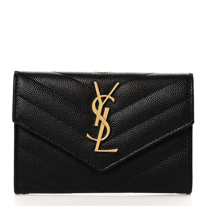 Saint Laurent Grain De Poudre Matelasse Chevron Small Monogram Envelope Wallet Black 1 of 8