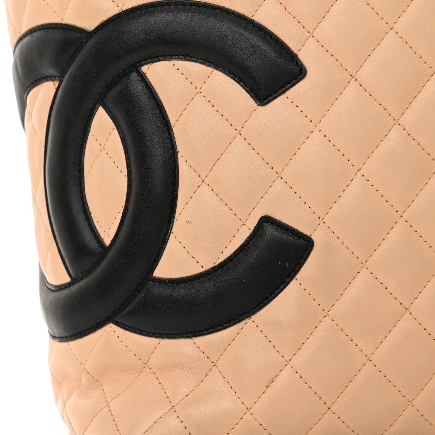 Calfskin Quilted Large Cambon Tote Beige Black
