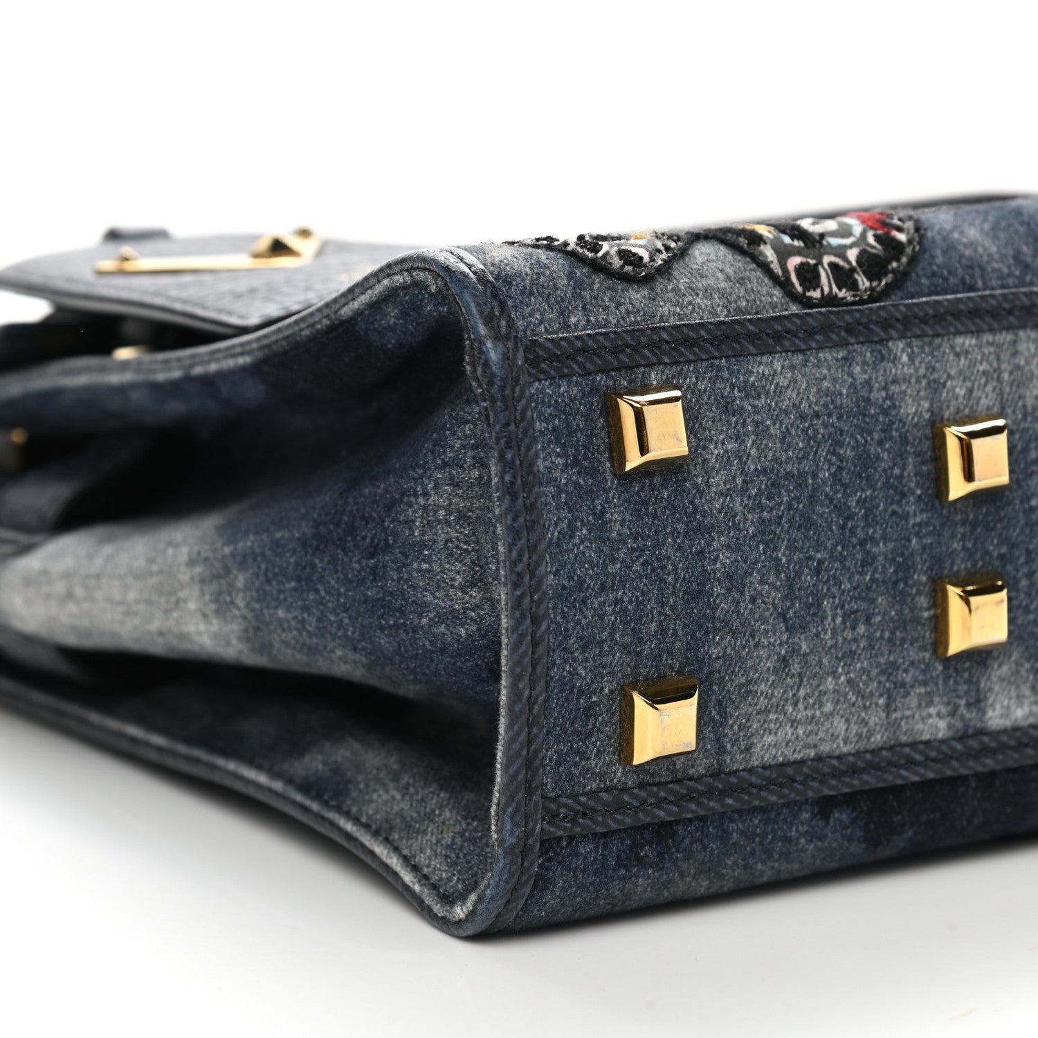 Valentino Garavani Denim Butterfly Embroidered Small My Rockstud Frame Bag Blue 8 of 9