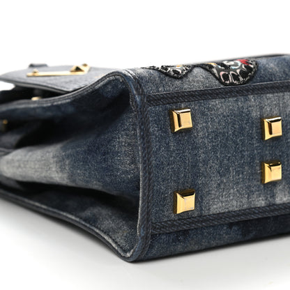 Valentino Garavani Denim Butterfly Embroidered Small My Rockstud Frame Bag Blue 8 of 9
